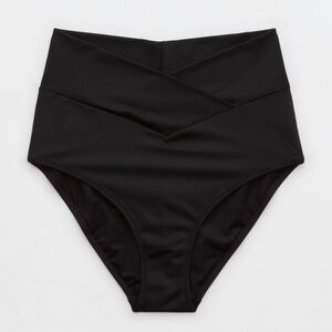 NWT Aerie Black High Waisted Full Coverage Cross Waist Bikini Swim Bottoms XL